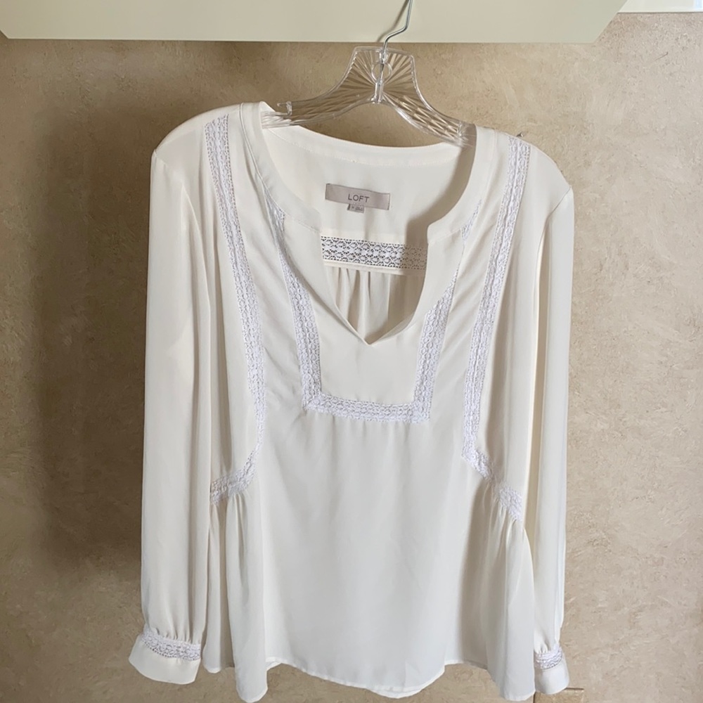 Loft ivory color top with lace detailing